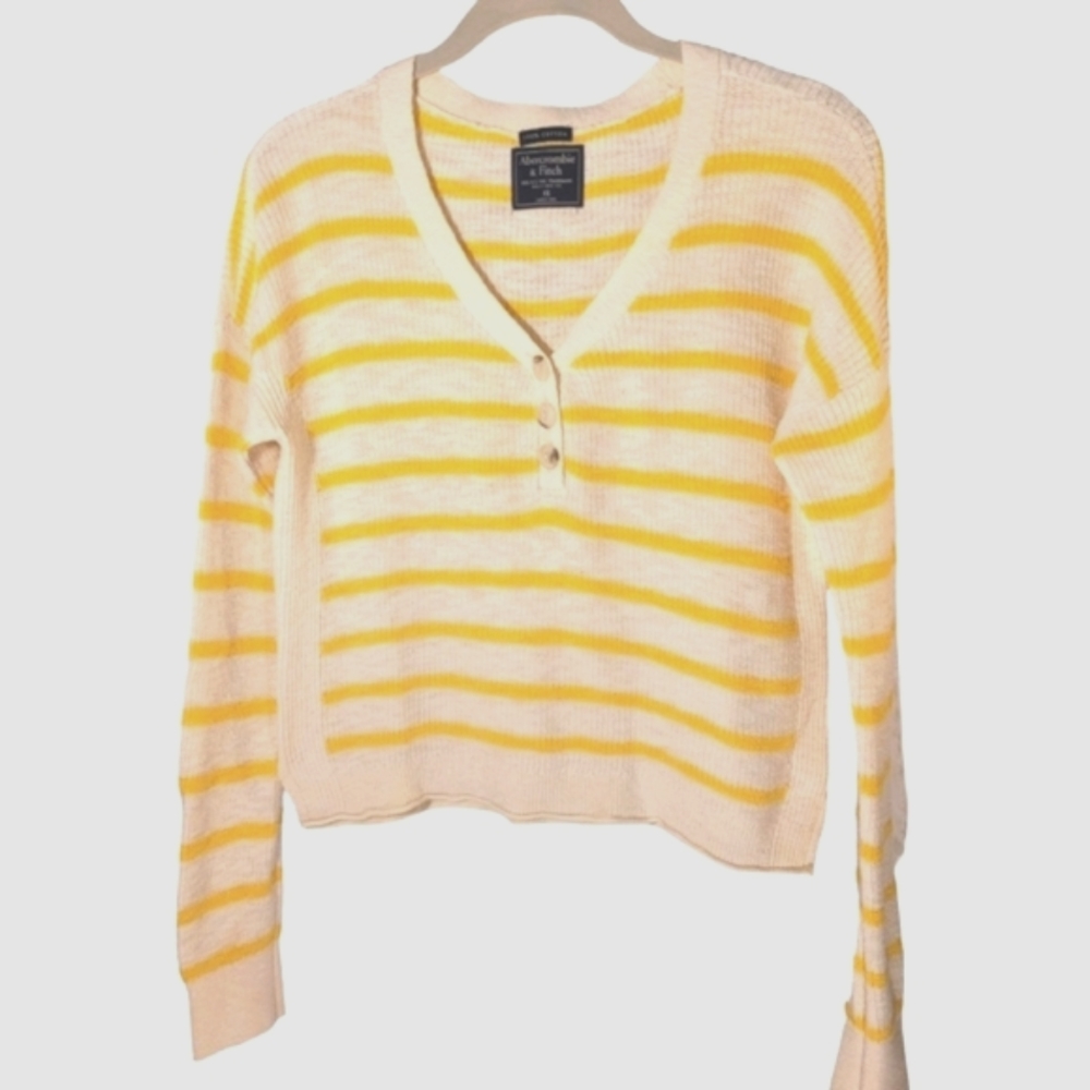 Abercrombie & Fitch Sweater Cropped Cream Yellow XS 100% Cotton Soft Stretchy 💛